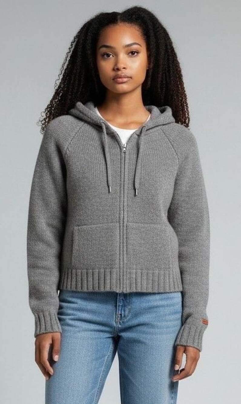 Abercrombie & Fitch 100% Lambswool Gray Zip-Up Hoodie Sweater Jacket Size L